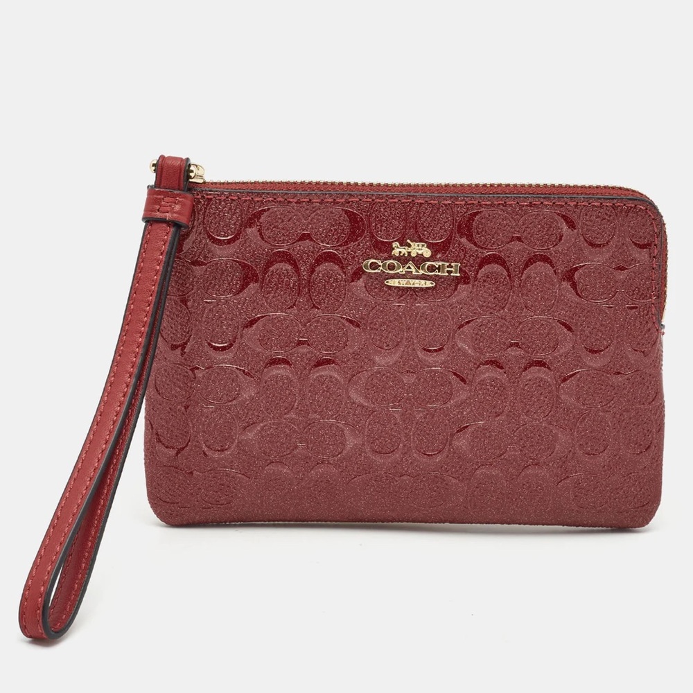 EUC COACH Glitter Debossed Patent Leather Wristlet Zip Coin Purse Pouch Clutch